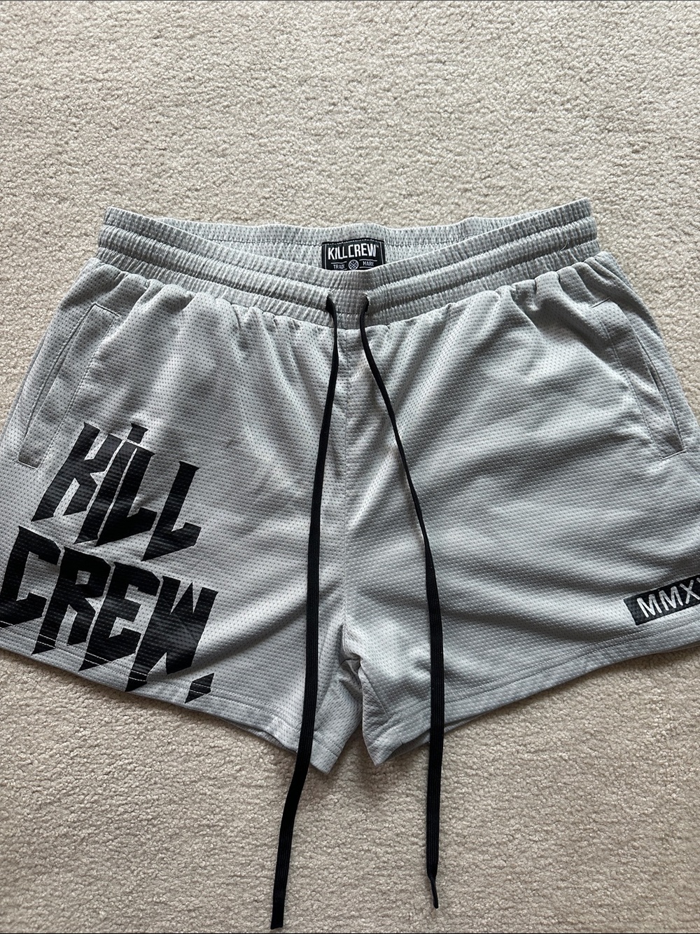 Kill Crew Light Gray Men's Athletic Mesh Shorts with Black Logo